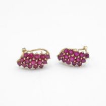 9ct gold ruby cluster clip & post earrings, claw set - 3.3 g