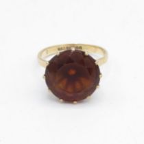 9ct gold round citrine single stone cocktail ring Size O - 4.7 g