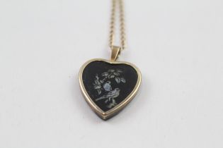 9ct gold opal triplet heart pendant to depict a bird on branch necklace - 2.3 g