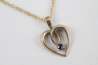 9ct gold sapphire openwork heart pendant necklace - 2.1 g