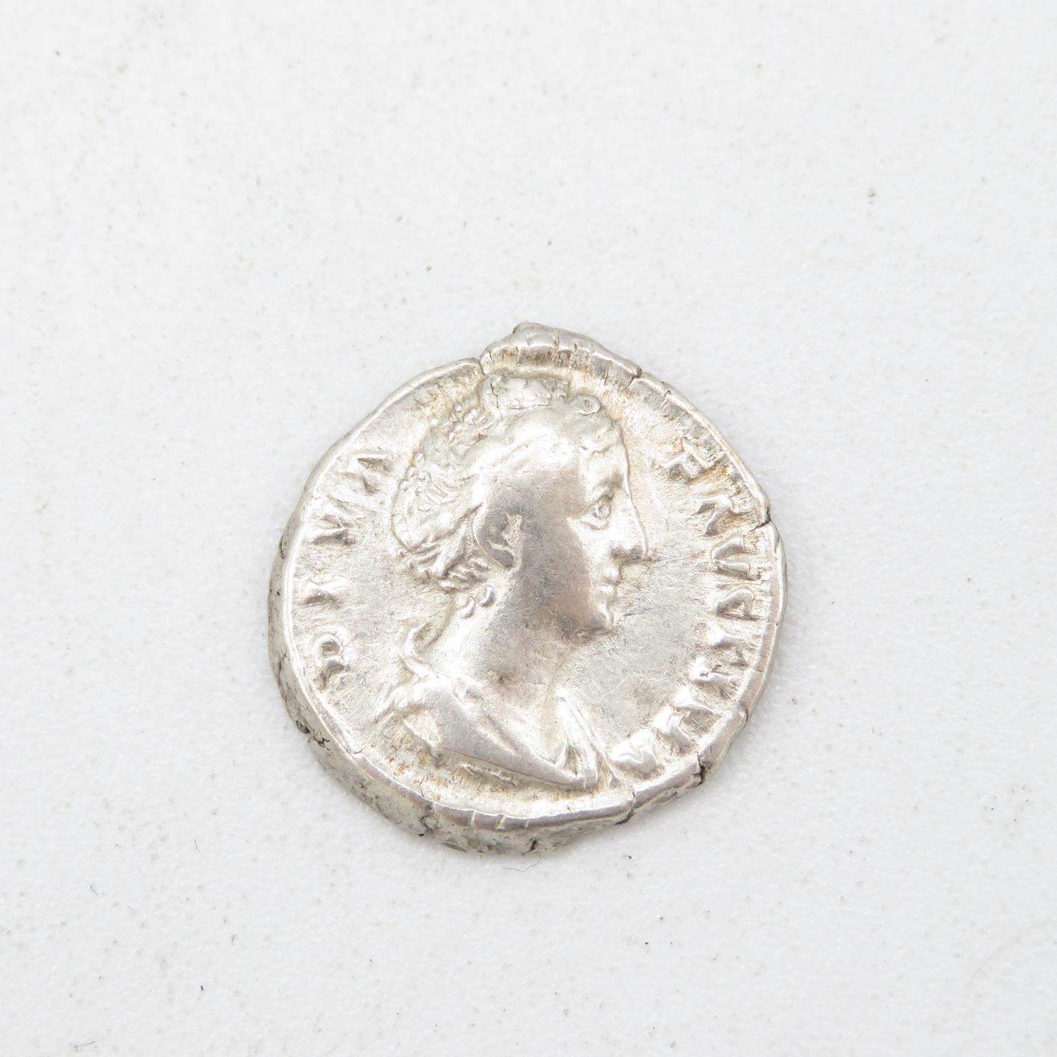 Faustina Wife of the Roman Emperor Antonius Pius Silver Denarius with Aeternitas with veil blown - Image 2 of 3