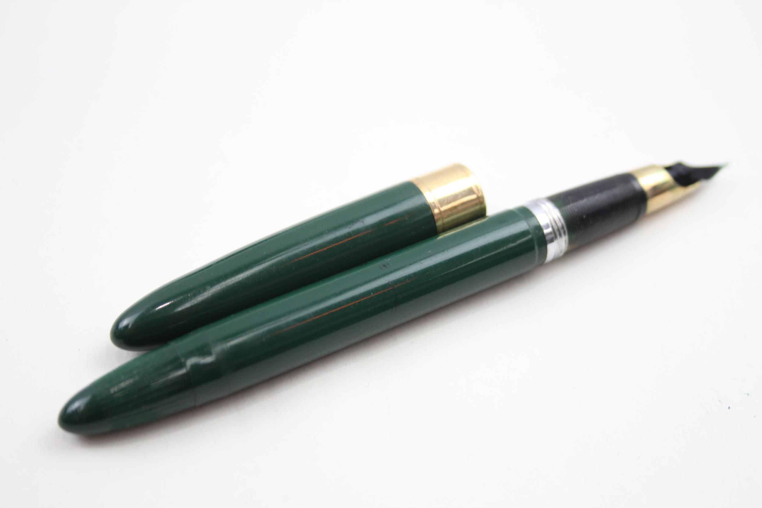 Vintage SHEAFFER Snorkel Green Cased Fountain Pen w/ 14ct Gold Nib WRITING - Dip Tested & WRITING In - Bild 6 aus 6
