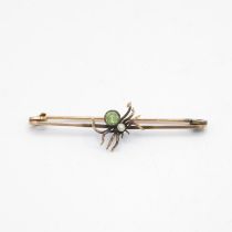 9ct gold antique peridot & seed pearl spider bar brooch - 2.9 g