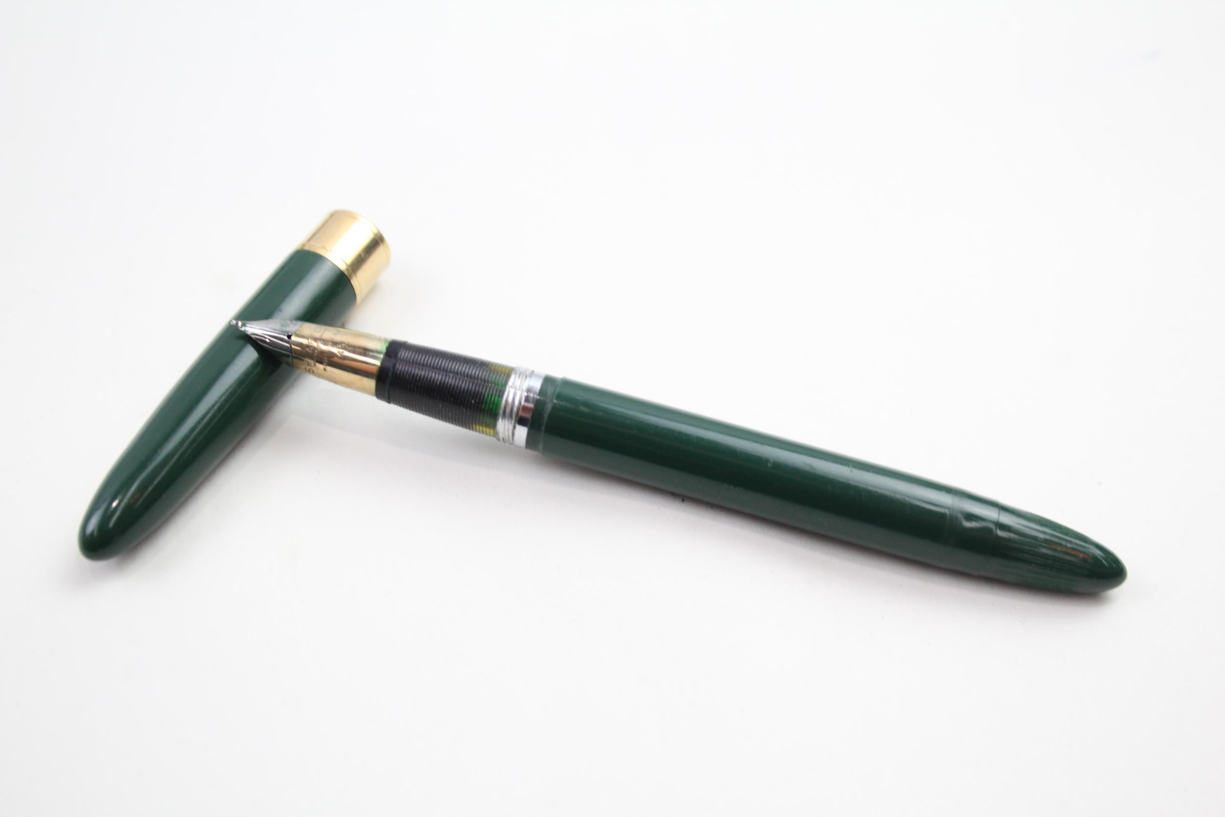 Vintage SHEAFFER Snorkel Green Cased Fountain Pen w/ 14ct Gold Nib WRITING - Dip Tested & WRITING In