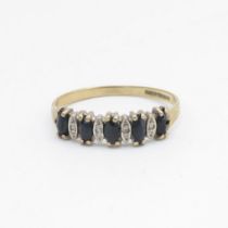 9ct gold diamond & marquise sapphire nine stone ring Size J - 1.2 g