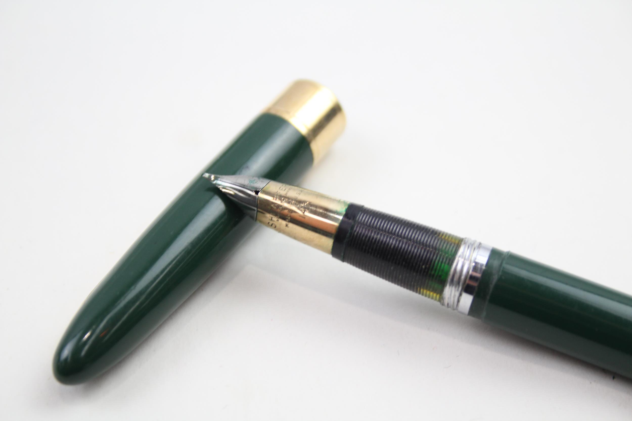 Vintage SHEAFFER Snorkel Green Cased Fountain Pen w/ 14ct Gold Nib WRITING - Dip Tested & WRITING In - Bild 2 aus 6