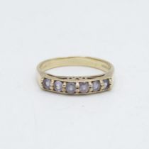 9ct gold purple gemstone six stone ring Size M - 2.1 g