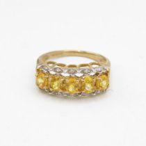 9ct gold yellow gemstone & diamond half eternity ring (2.3g) Size J