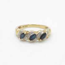 9ct gold marquise cut sapphire & diamond half eternity ring (2.3g) Size M