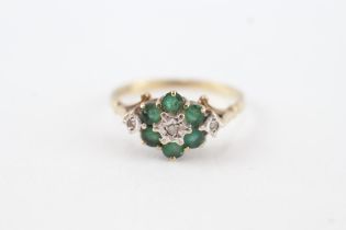 9ct gold vintage emerald & diamond dress ring (2.2g) Size P