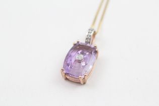 9ct gold amethyst & diamond pendant necklace (2.9g)