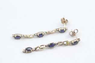 9ct gold sapphire & diamond drop earrings with scroll backs (2.3g)