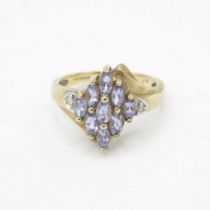 9ct gold marquise cut tanzanite & diamond dress ring (2.4g) Size K