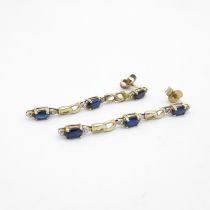 9ct gold sapphire & diamond drop earrings with scroll backs (2.3g)
