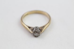 9ct gold diamond solitaire ring, claw set (2.3g) Size M