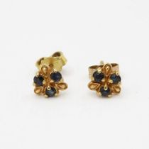 9ct gold sapphire stud earrings with scroll backs (0.6g)