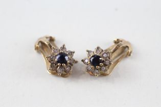9ct gold sapphire & diamond cluster clip on earrings (2.5g)