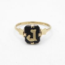 9ct gold vintage black onyx initial 'r' dress ring (1.8g) Size S