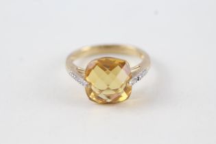 9ct gold faceted citrine & diamond dress ring (2.5g) Size L