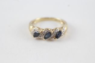 9ct gold marquise cut sapphire & diamond half eternity ring (2.3g) Size M