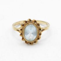 9ct gold vintage aquamarine dress ring, bezel set (2.8g) Size Q