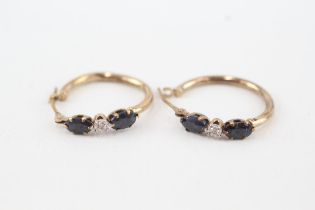 9ct gold oval cut sapphire & diamond hoop earrings (1.1g)