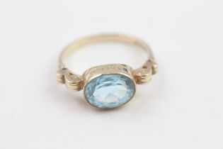 9ct gold oval cut blue topaz amet amie dress ring (3.3g) Size Q