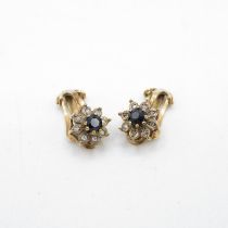 9ct gold sapphire & diamond cluster clip on earrings (2.5g)