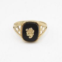 9ct gold rampant lion black onyx signet ring (2.4g) Size T