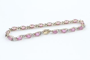 9ct gold pink gemstone & diamond bracelet (7.2g)