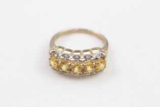 9ct gold yellow gemstone & diamond half eternity ring (2.3g) Size J