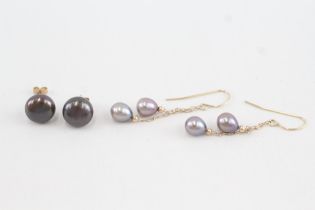 2x 14ct gold cultured pearl stud & drop earrings (3.1g)