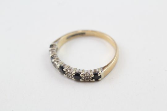 9ct gold vintage sapphire and diamond half eternity dress ring (3.2g) Size U - Image 3 of 5