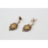 9ct gold vintage citrine drop earrings with posts (1.7g)