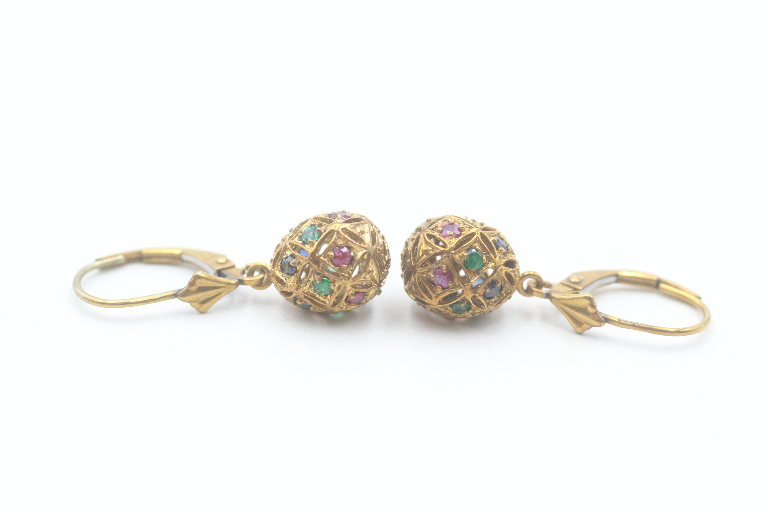 9ct gold ruby, emerald and sapphire lever back earrings (3g) - Image 2 of 5