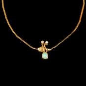 Opal Kette, 585/14K Gelbgold (punziert), 4g, Venezianerkette mit Ringverschluss, mittig Element mit