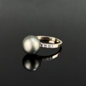 Perlen Brillant Ring, Perlfekt, 585/14K Weißgold (punziert), Gesamtgewicht 4,9g, mittig runde Tahit