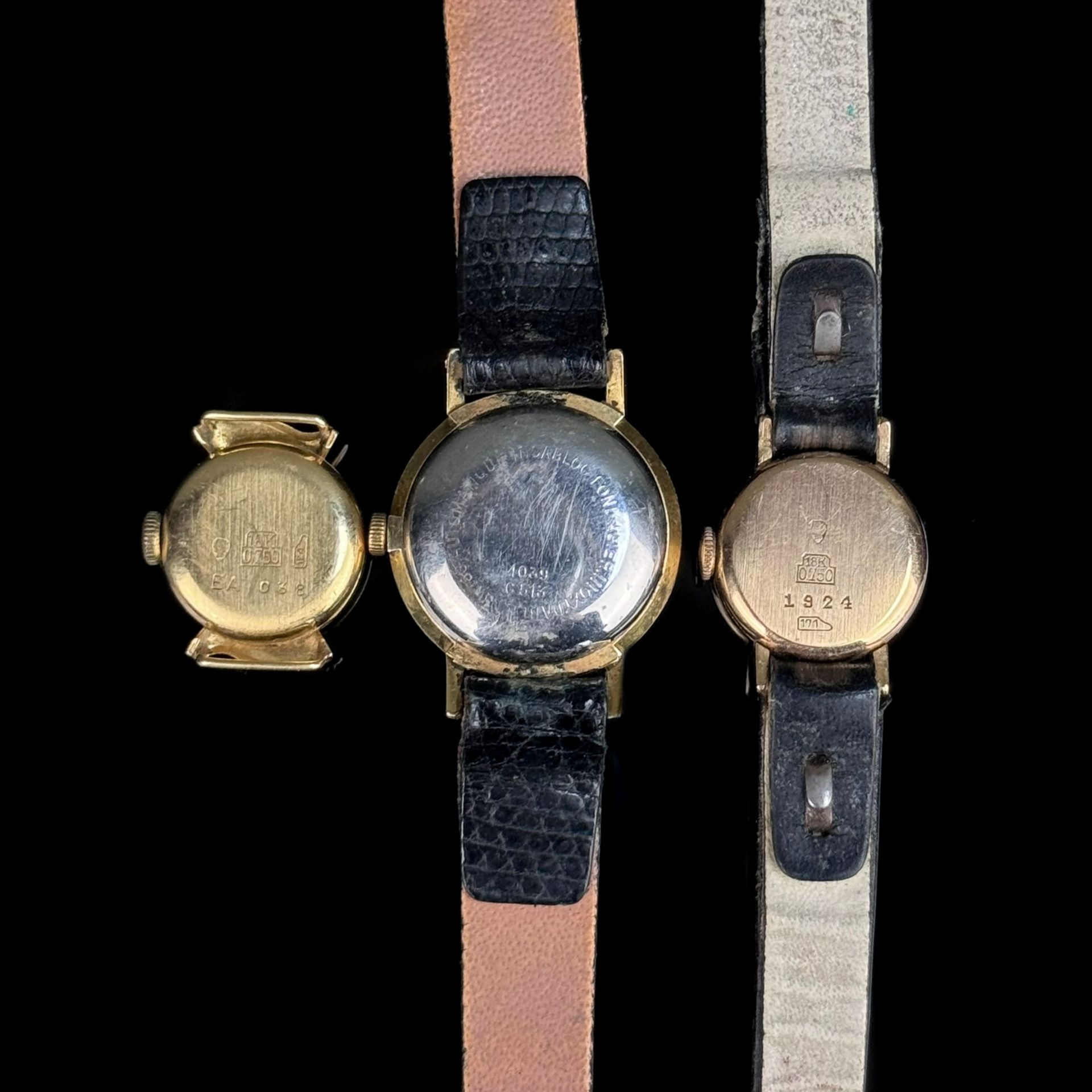 Collection of wristwatches, 3 pieces, consisting of a case, 750/18K yellow gold (hallmarked), diame - Image 2 of 2