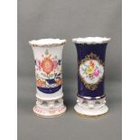 Two footed vases, Meissen, 1st choice, one with cobalt blue ground and quatrefoil cartouche with po