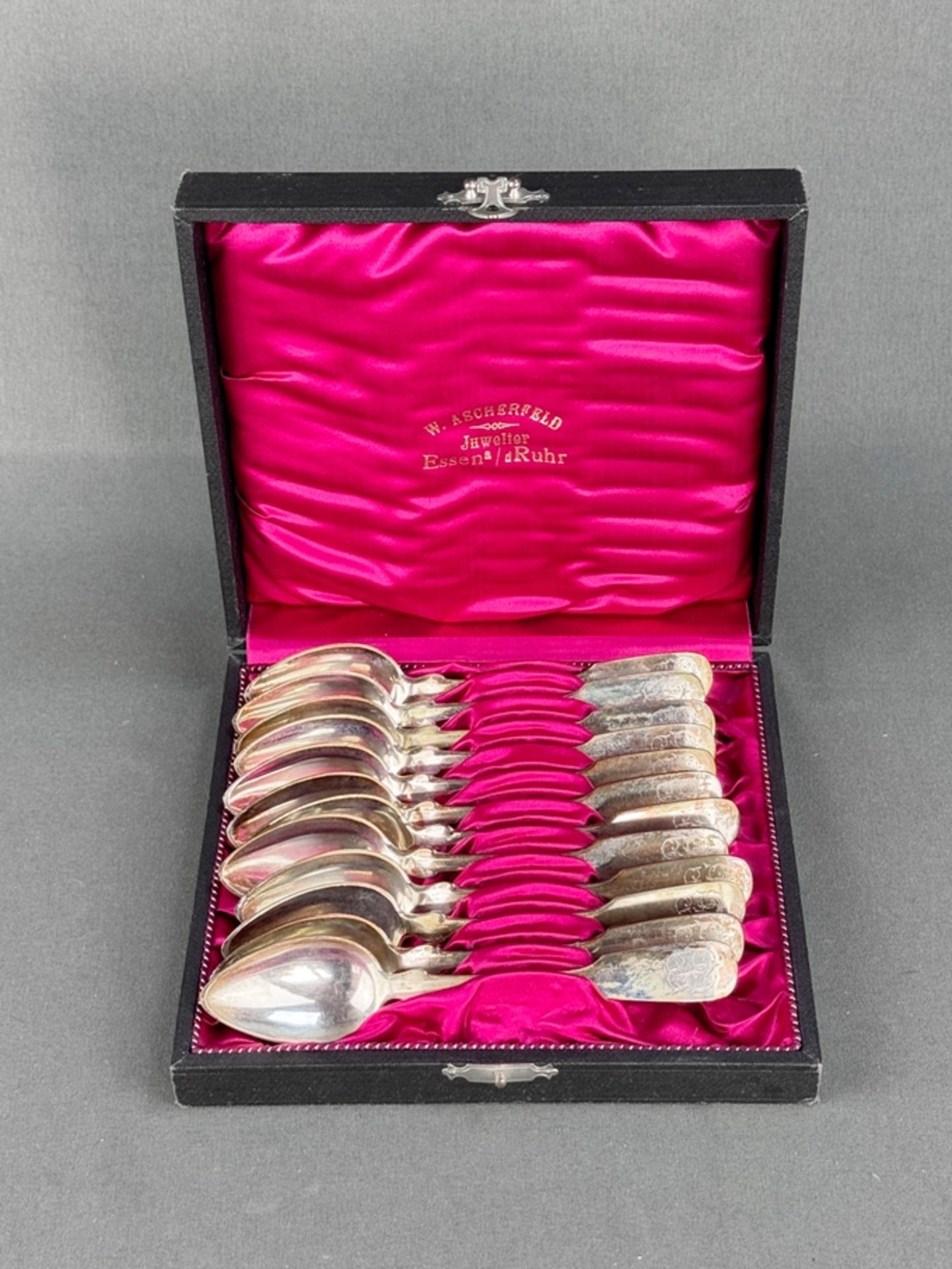 12 coffee spoons, W. Ascherfeld, silver 800, 347g, tapered spoon, ends with monogram, length 15cm,