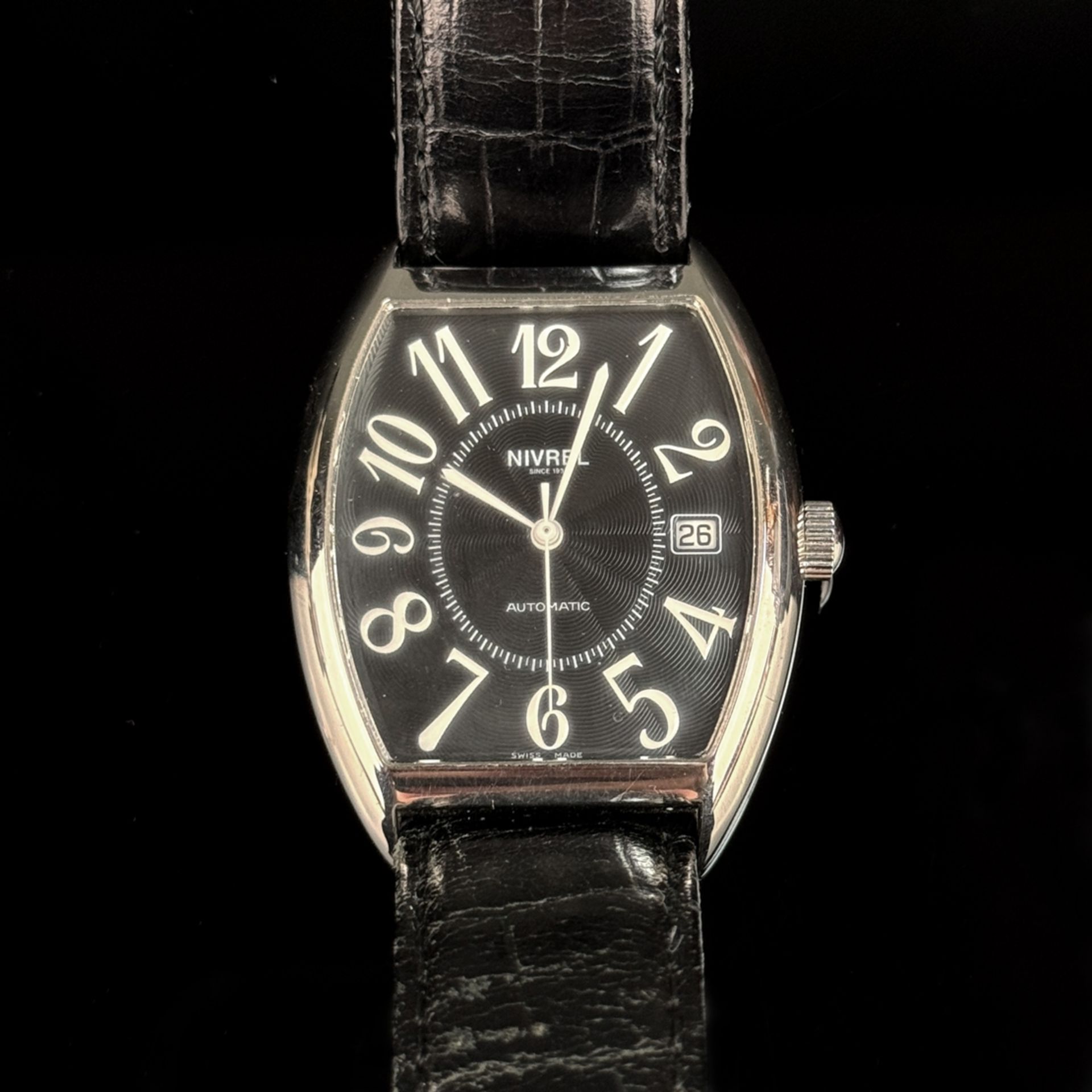 Wristwatch, Nivrel Automatic, "Tonneau" with centre seconds and date, steel case with glass back, d - Image 2 of 3