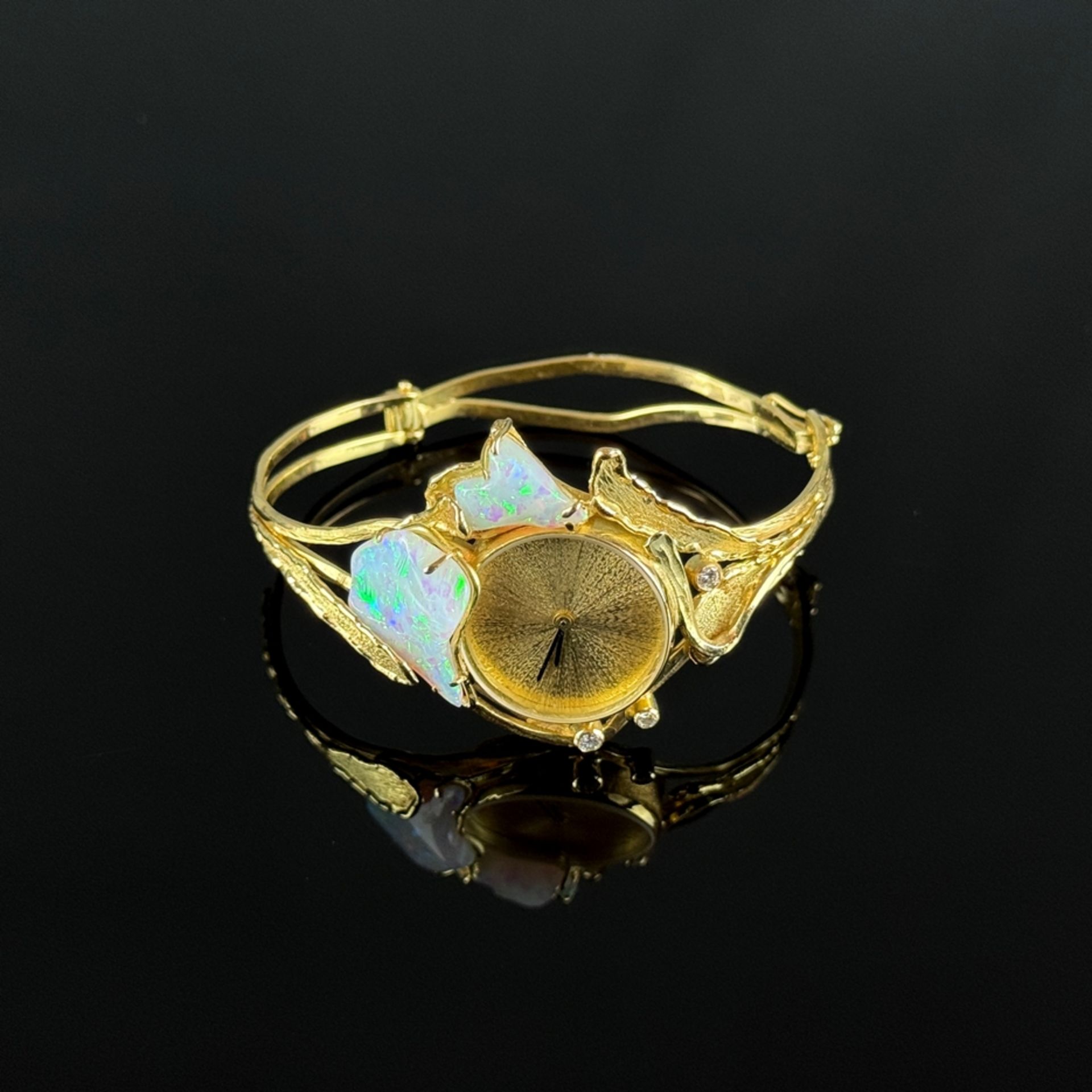 Exklusive Goldschmiede Opal Armbanduhr, 750/18K Gelbgold (punziert), Gesamtgewicht 30,13g, Goldschm