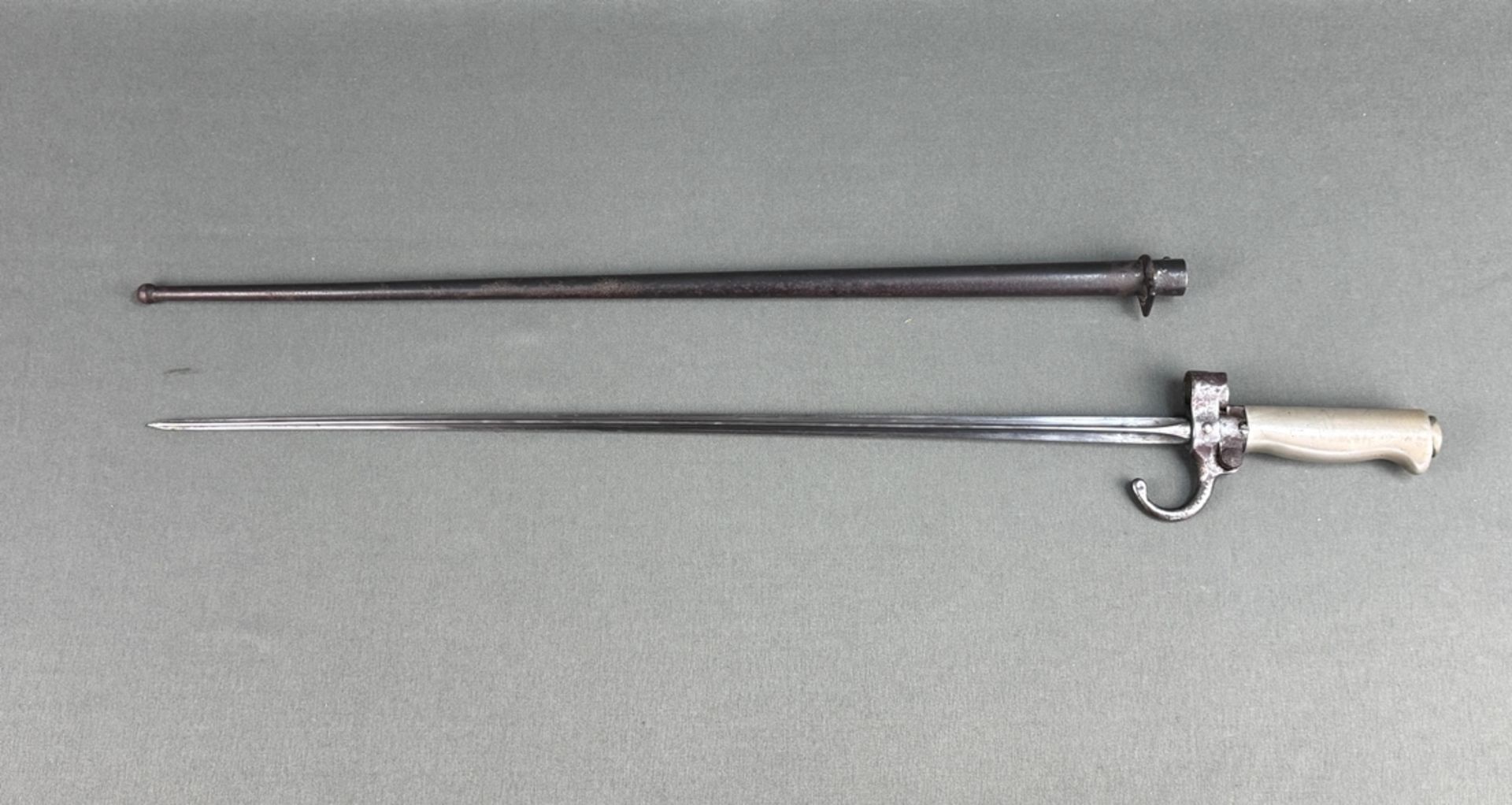 French bayonet model 1886 Lebel, with scabbard, total length 65cm, length of blade 52cm, maker's ma
