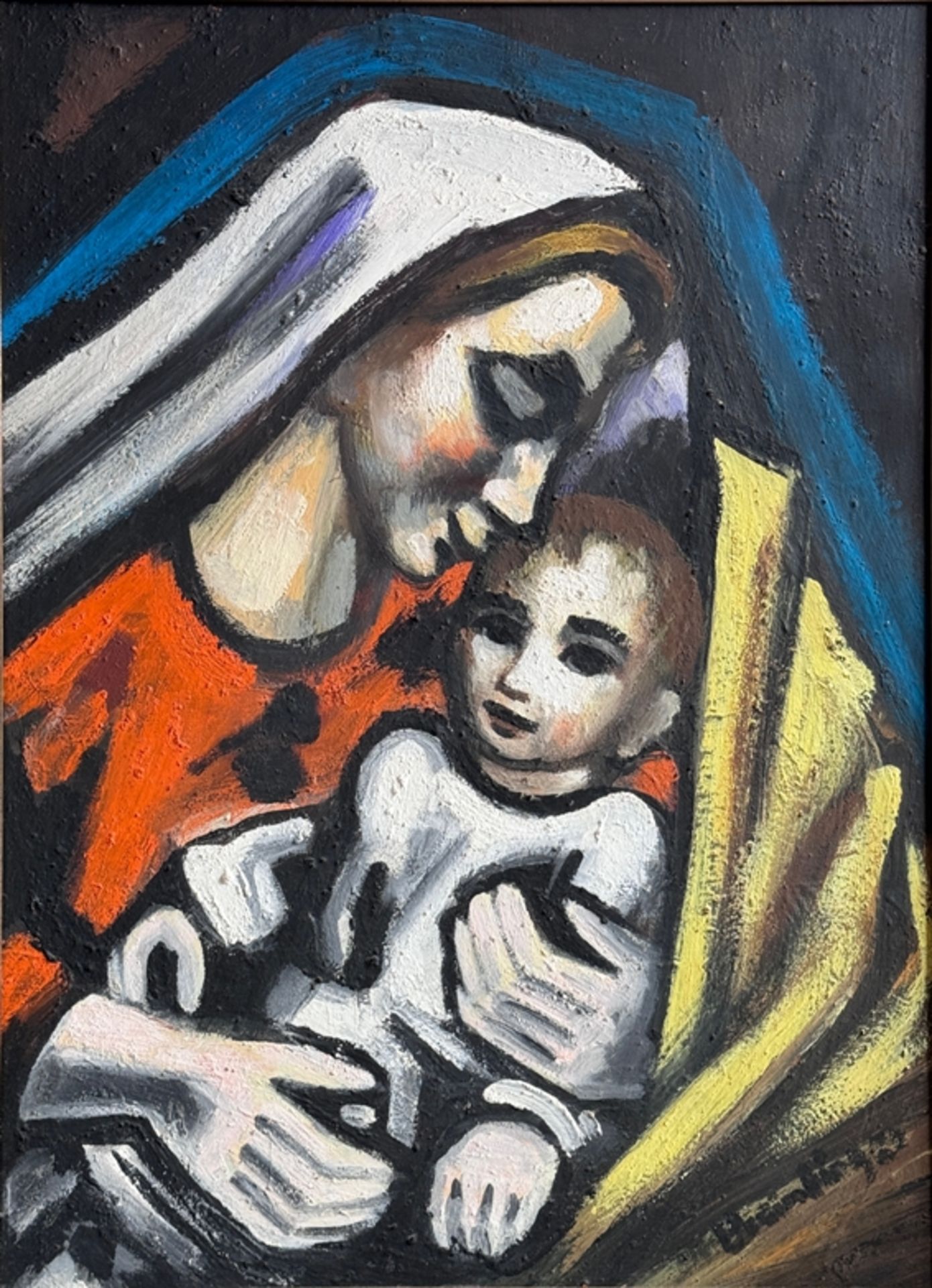 Breinlinger, Hans (1888 - 1963 Konstanz) "Mutter mit Kind", Mischtechnik auf Platte, unten rechts s
