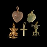 Collection of pendants, 5 pieces, various, cross pendant 585/14K yellow gold (tested), 0.42g, lengt