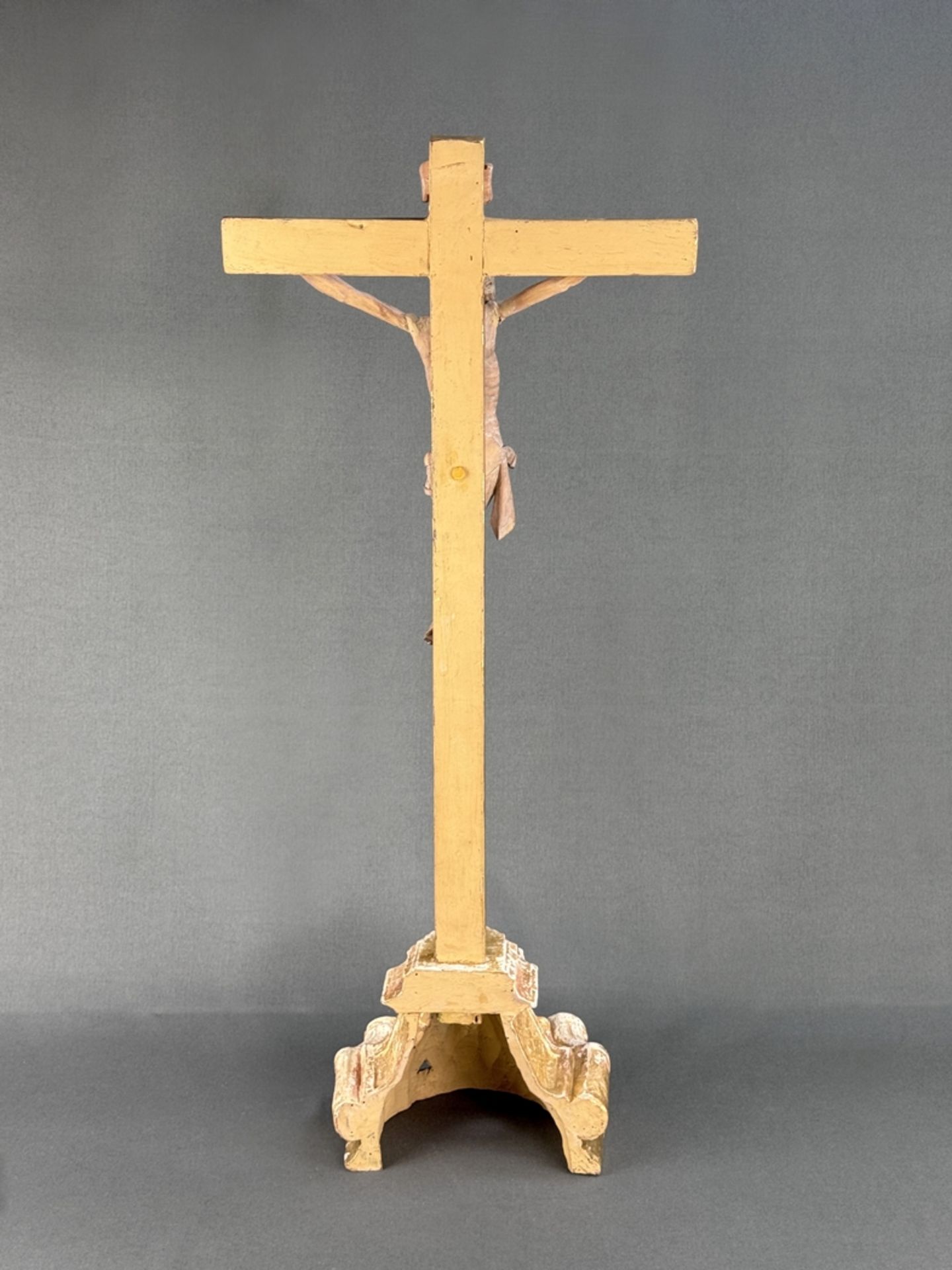 Christ's Cross/Standing Cross, 18th/19th century, baroque base with remains of gilding, unframed Ch - Image 2 of 2