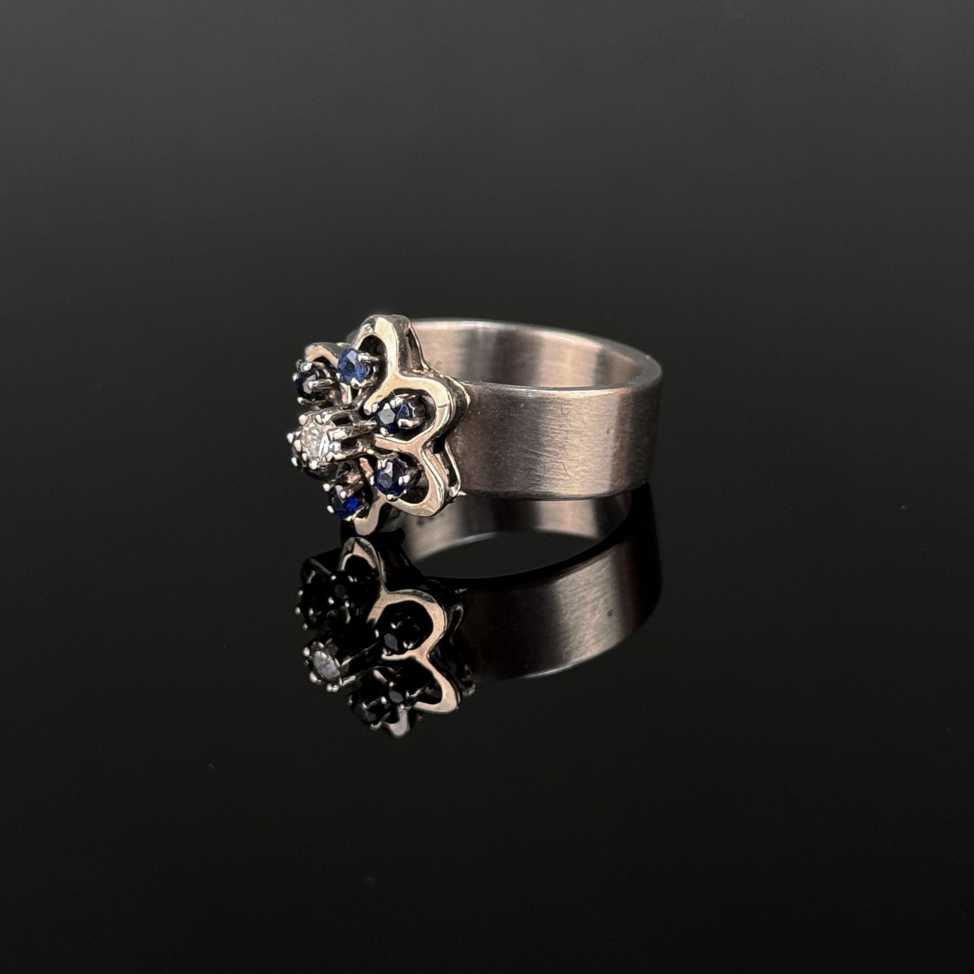 Handgearbeiteter Bandring mit Diamantschliff-Muster, 925 Silber Roségold Vermeil