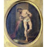 Saint painter (18th century) "Christ at the scourging column", oil on metal (oval), dimensions oval