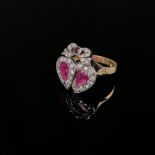 Fancy antique ring, 750/18K yellow gold (hallmarked and tested), setting of diamonds in 800 silver