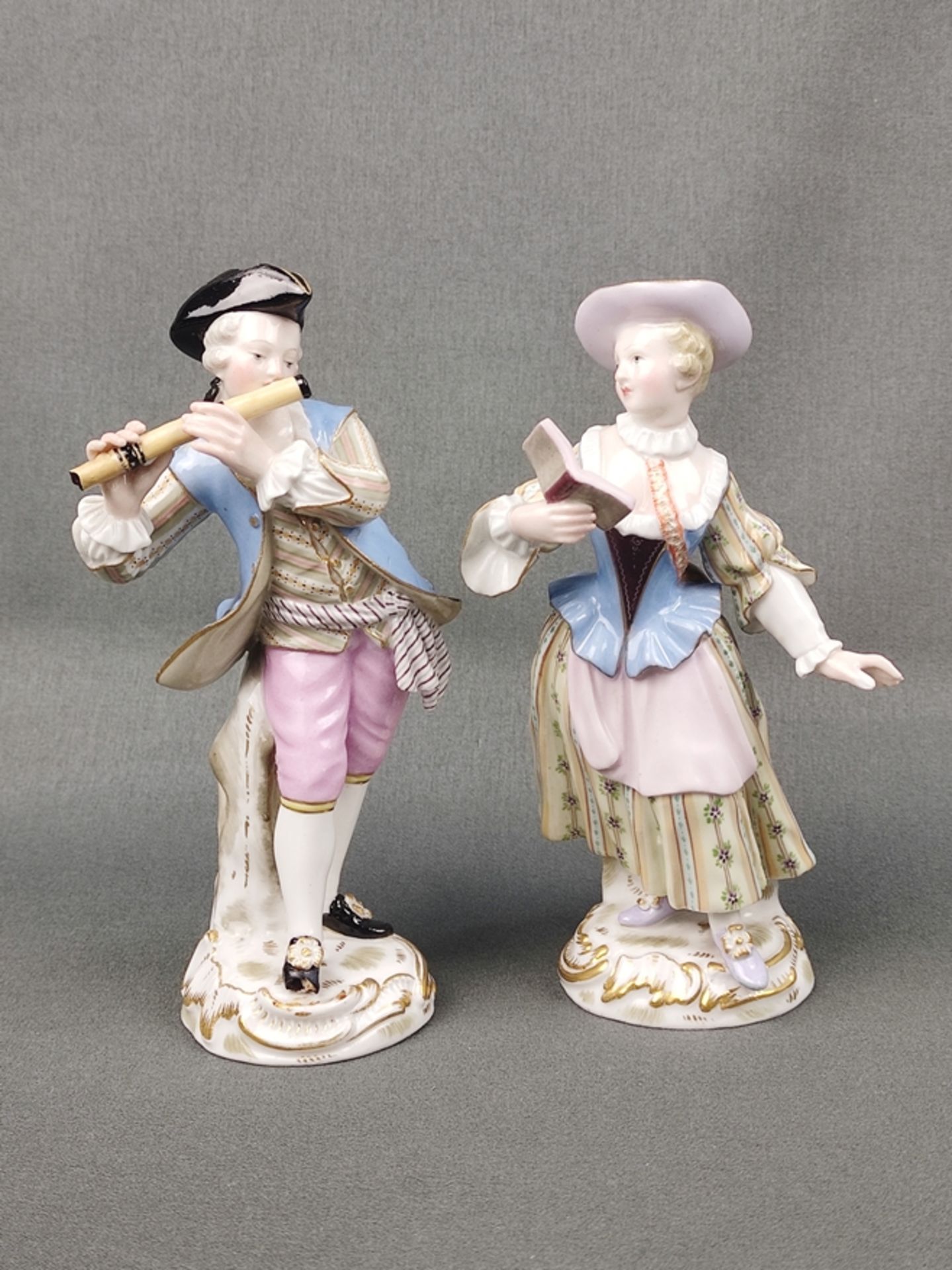 Pair of porcelain figurines "Galante Kapelle", Meissen, "Singer", model no. 120, and "Flutist", mod